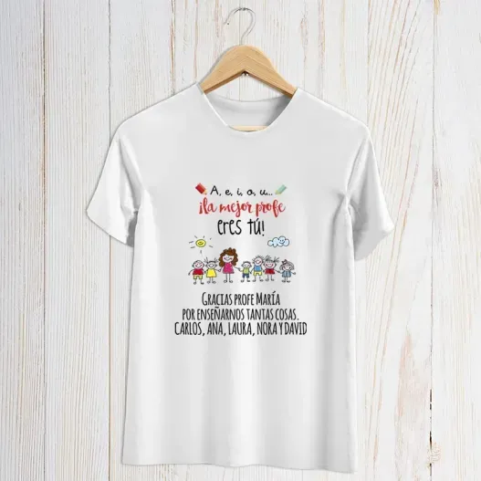 Camiseta personalizada 'El mejor profe eres t&uacute;' (Detalle de presentación)