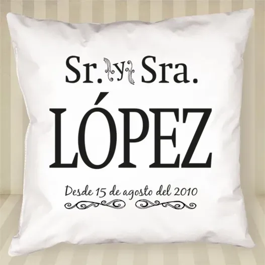 Coj&iacute;n personalizado Sr y Sra (Detalle de presentación)