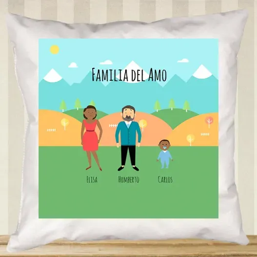 Coj&iacute;n Familia Molona personalizado (Detalle de presentación)
