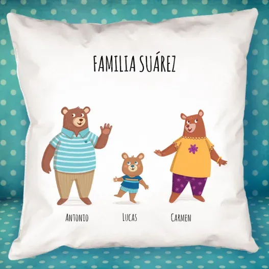 Coj&iacute;n familia Oso personalizado (Detalle de presentación)