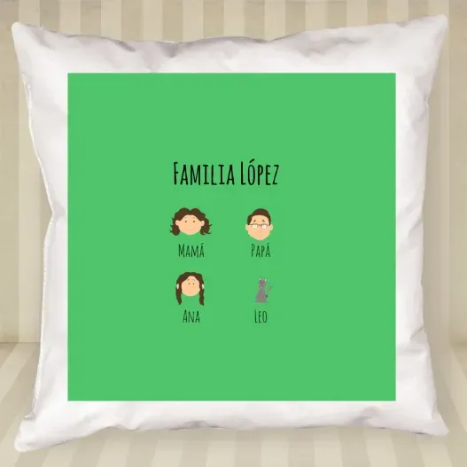 Coj&iacute;n familia personalizado (Detalle de presentación)