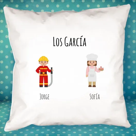 Coj&iacute;n familias personalizado (Detalle de presentación)