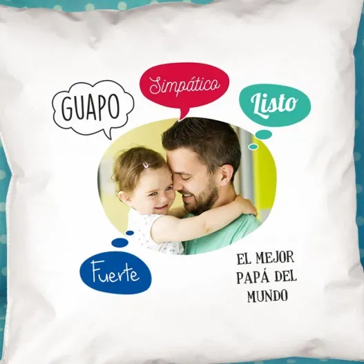 Coj&iacute;n personalizado 'burbujas' para pap&aacute; (Detalle de presentación)