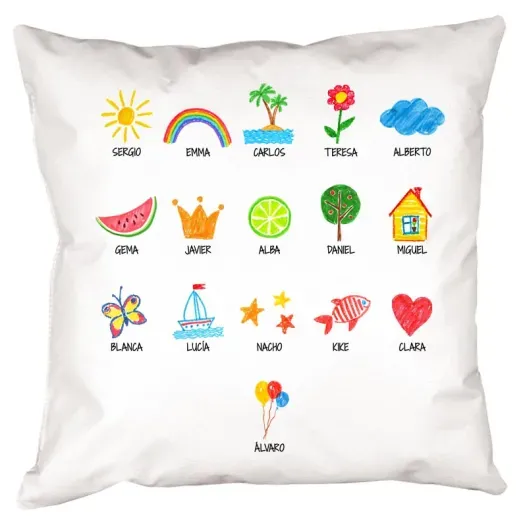 Coj&iacute;n personalizado 'Dibujos' (Detalle de presentación)