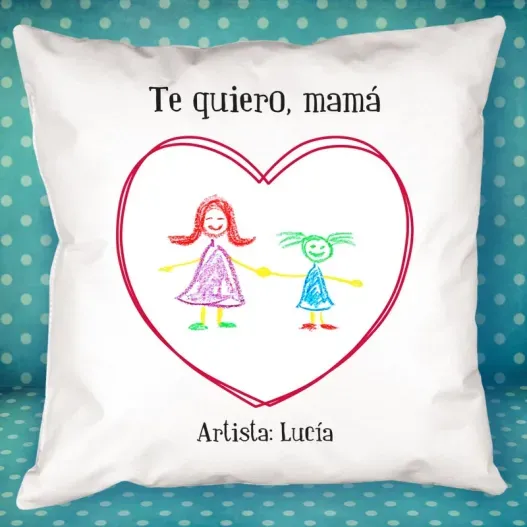 Coj&iacute;n personalizado coraz&oacute;n con dibujo de tu hijo