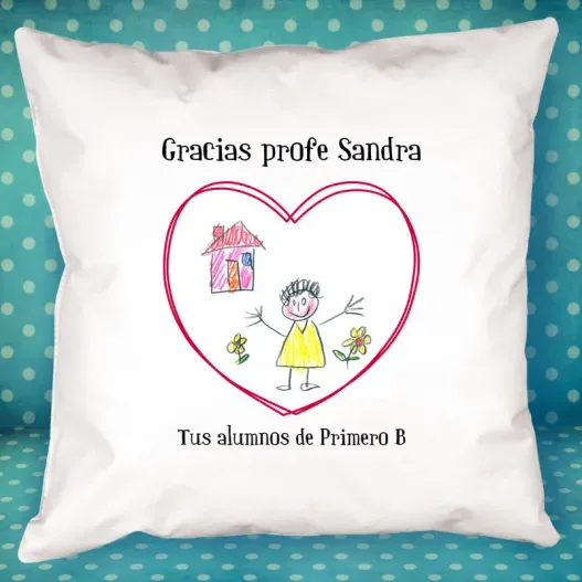 Coj&iacute;n personalizado coraz&oacute;n con dibujo para profe (Vista alternativa)