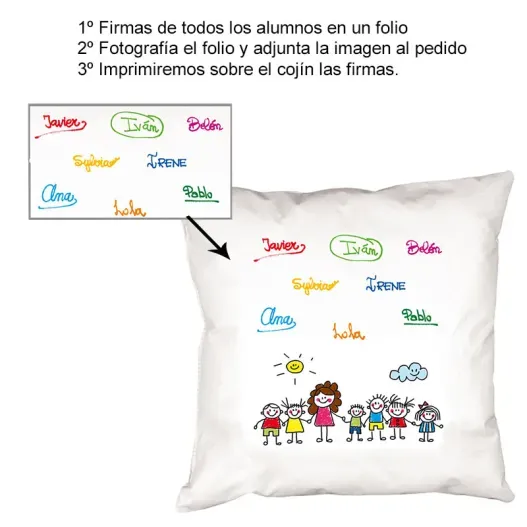 Coj&iacute;n personalizado firmas para profe