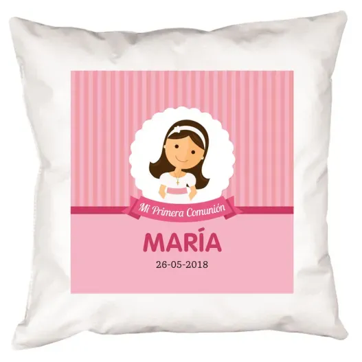 Coj&iacute;n personalizado Mi primera comuni&oacute;n ni&ntilde;a (Detalle de presentación)