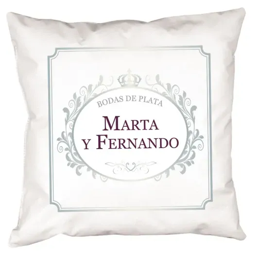Coj&iacute;n personalizado para Bodas de Plata (Detalle de presentación)
