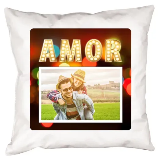 Coj&iacute;n personalizado AMOR luminoso (Detalle de presentación)