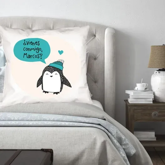 Coj&iacute;n personalizado "Ping&uuml;ino" (Detalle de presentación)