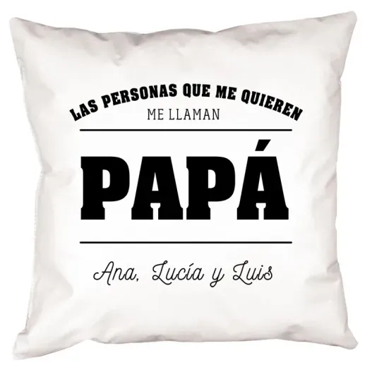 Coj&iacute;n personalizado 'Te queremos pap&aacute;' (Detalle de presentación)