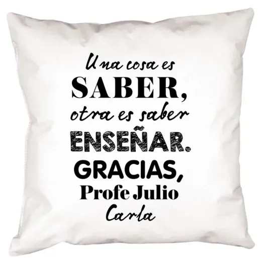 Coj&iacute;n personalizado 'Saber ense&ntilde;ar' (Detalle de presentación)