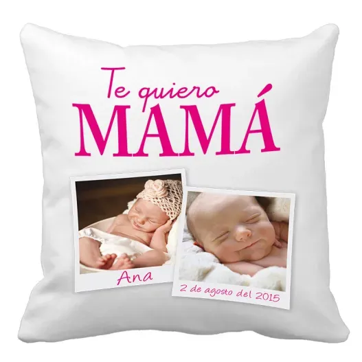 Coj&iacute;n personalizado Te quiero mam&aacute; (Detalle de presentación)