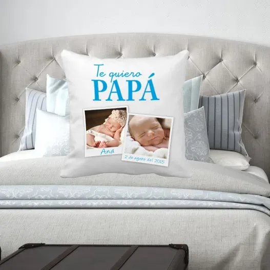 Coj&iacute;n personalizado Te quiero pap&aacute; (Detalle de presentación)
