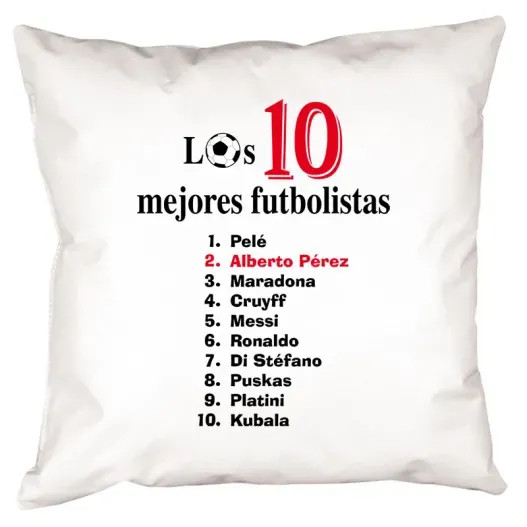 Coj&iacute;n personalizado 'Top 10 futbolistas' (Detalle de presentación)