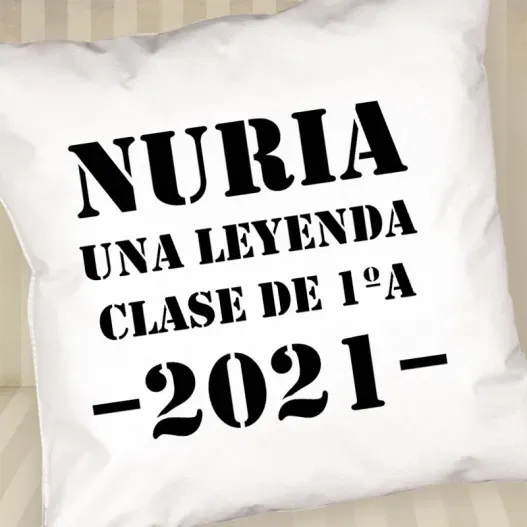 Coj&iacute;n personalizado 'Una leyenda' para profesores (Detalle de presentación)
