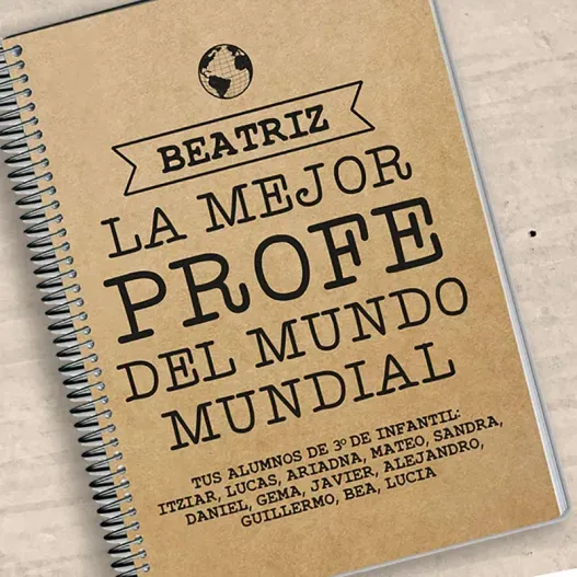 Cuaderno al mejor profe del mundo mundial (Detalle de presentación)