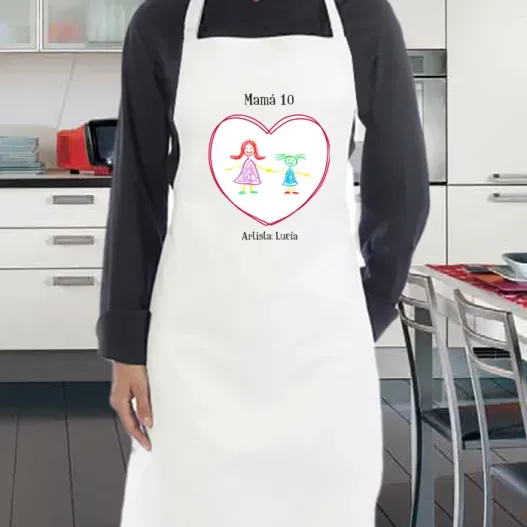 Delantal personalizado coraz&oacute;n con dibujo para mam&aacute; (Idea de regalo original)