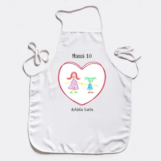 Delantal personalizado coraz&oacute;n con dibujo para mam&aacute; (Detalle de presentación)