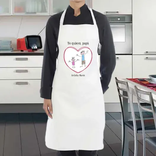 Delantal personalizado coraz&oacute;n con dibujo para pap&aacute;