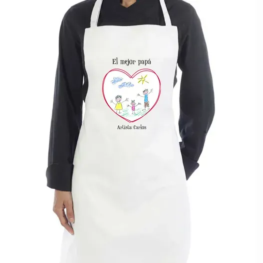 Delantal personalizado coraz&oacute;n con dibujo para pap&aacute; (Detalle de presentación)