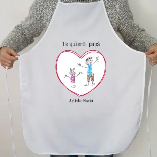 Delantal personalizado coraz&oacute;n con dibujo para pap&aacute; (Idea de regalo original)