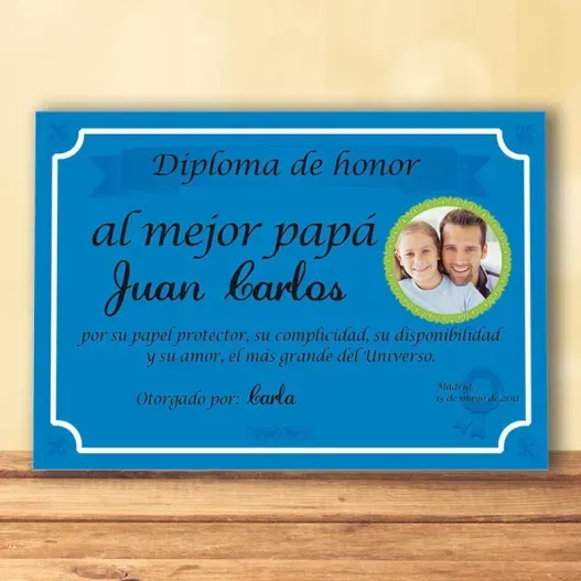 Diploma para el mejor Padre con foto (Detalle de presentación)