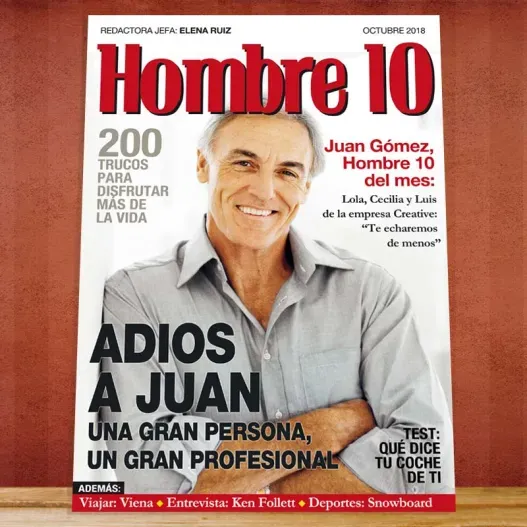 Falsa portada de revista despedida de trabajo (Detalle de presentación)