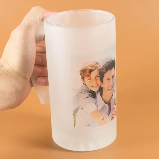 Jarra de cerveza personalizada con foto