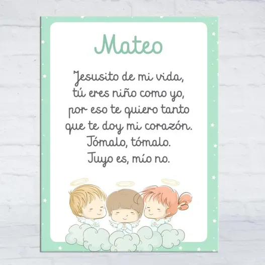 Placa oraci&oacute;n personalizada para comuni&oacute;n o bautizo