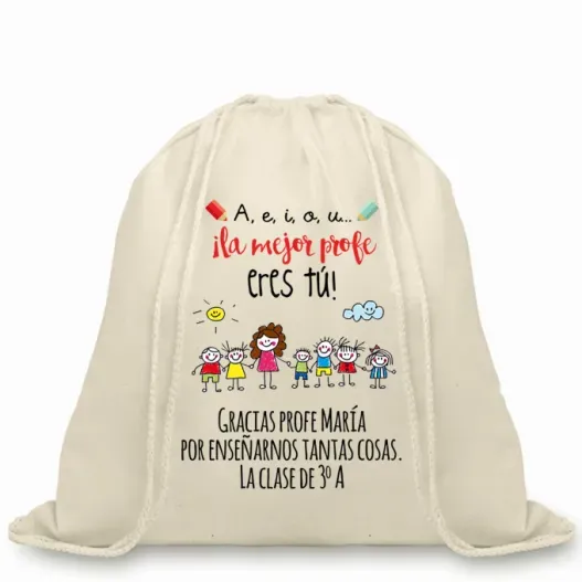 Mochila cuerdas BIO personalizada para profes (Foto de catálogo)