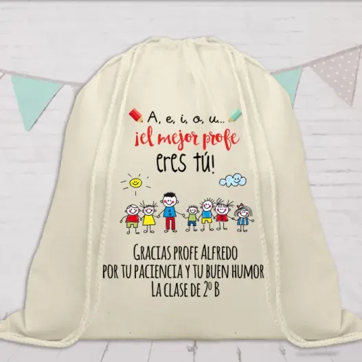 Mochila cuerdas BIO personalizada para profes (Idea de regalo original)