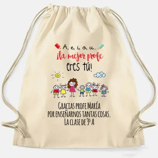 Mochila cuerdas BIO personalizada para profes (Detalle de presentación)