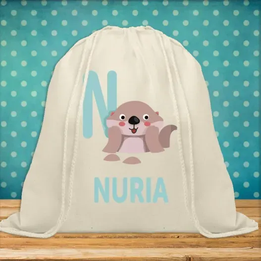 Mochila de cuerdas BIO personalizada 'alfabeto animal' (Vista alternativa)