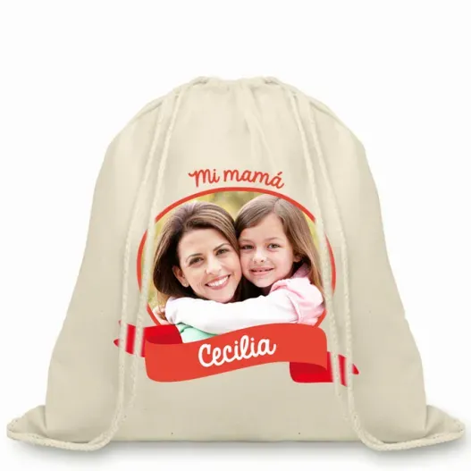 Mochila de cuerdas BIO personalizada con foto (Idea de regalo original)
