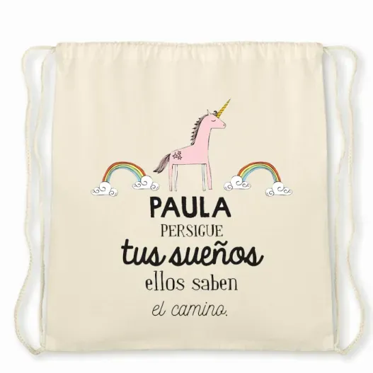 Mochila de cuerdas BIO personalizada con mensaje (Detalle de presentación)