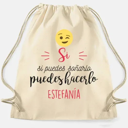 Mochila de cuerdas BIO personalizada emoticono (Idea de regalo original)