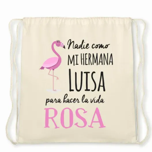Mochila de cuerdas BIO personalizada "Flamenco" (Detalle de presentación)
