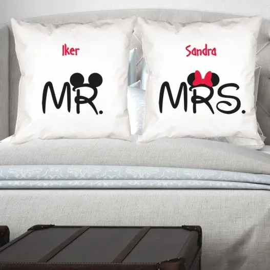 Pack de cojines Mr y Mrs personalizados (Idea de regalo original)