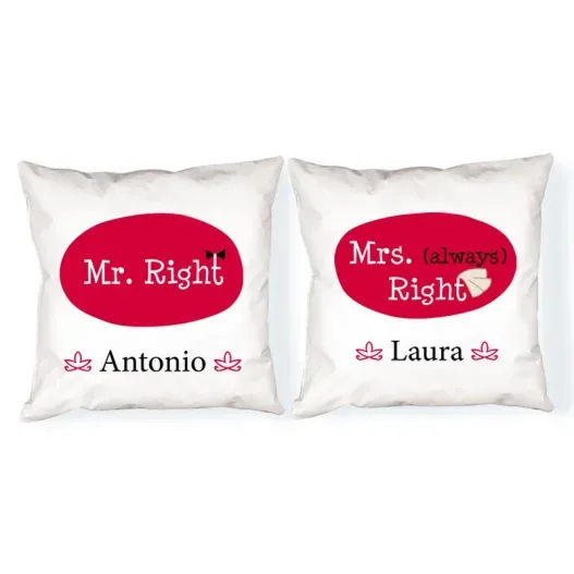 Pack de cojines personalizados Mr y Mrs right (Idea de regalo original)