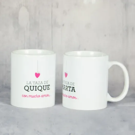 Pack de tazas San Valent&iacute;n personalizadas (Detalle de presentación)
