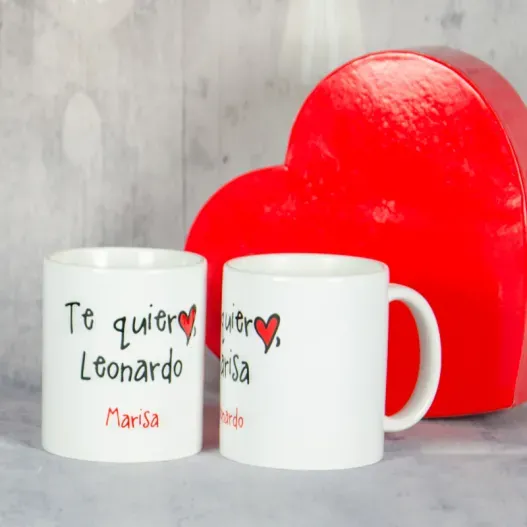 Pack de tazas Te quiero personalizadas (Detalle de presentación)