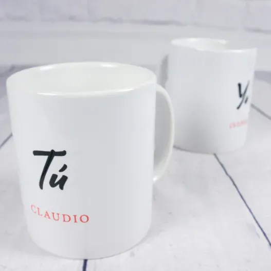 Pack de tazas T&uacute; y Yo personalizadas (Detalle de presentación)