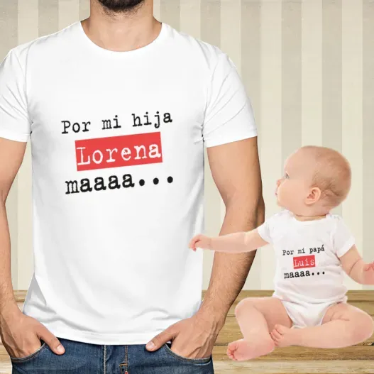 Pack personalizado camisetas 'Por mi hijo o hija maaaa' (Detalle de presentación)