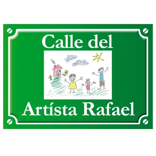 Placa de calle con el dibujo de tu hijo