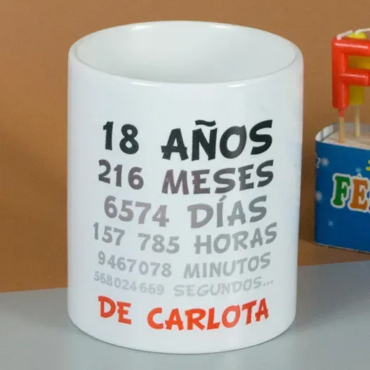 Taza 18 cumplea&ntilde;os personalizada