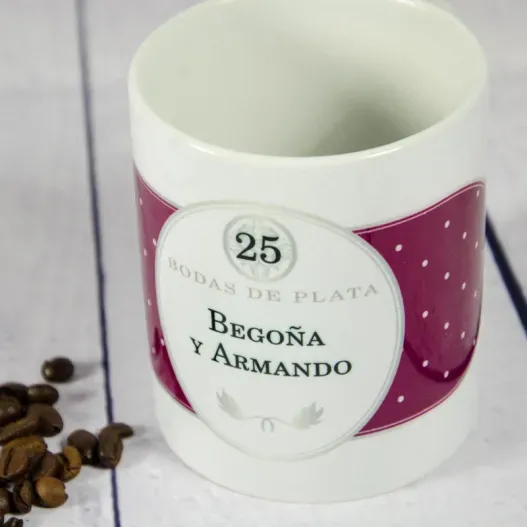 Taza especial bodas de plata personalizada (Vista alternativa)