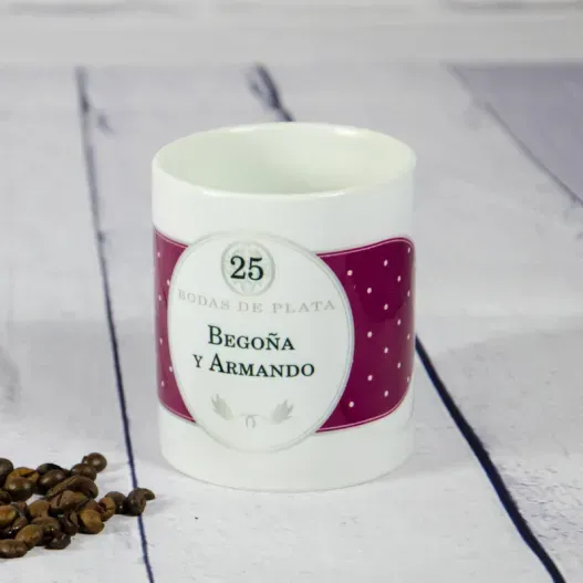 Taza especial bodas de plata personalizada (Idea de regalo original)