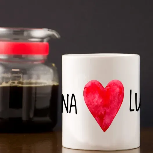 Taza personalizada coraz&oacute;n (Detalle de presentación)